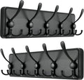 Dseap Coat Rack Wall Mounted - 5 Tri Hooks, Heavy Duty, Wooden Wall Coat Hanger Coat Hook for Clothes Hat Jacket Clothing, Black, Pack of 2
