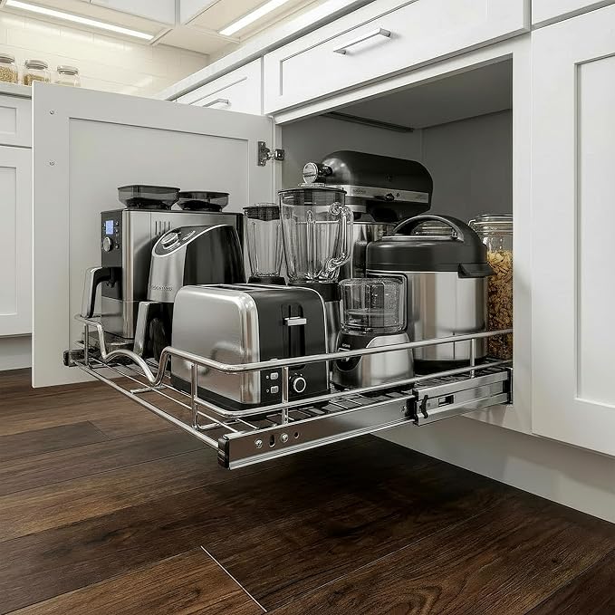 HOLDN’ STORAGE Pull Out Cabinet Organizer, Heavy Duty Caddy w/Lifetime Limited Warranty -22”W x 21”D - Requires At Least 23-1/4” Cabinet Opening, Steel Metal Cabinet Drawers Slide Out, Chrome
