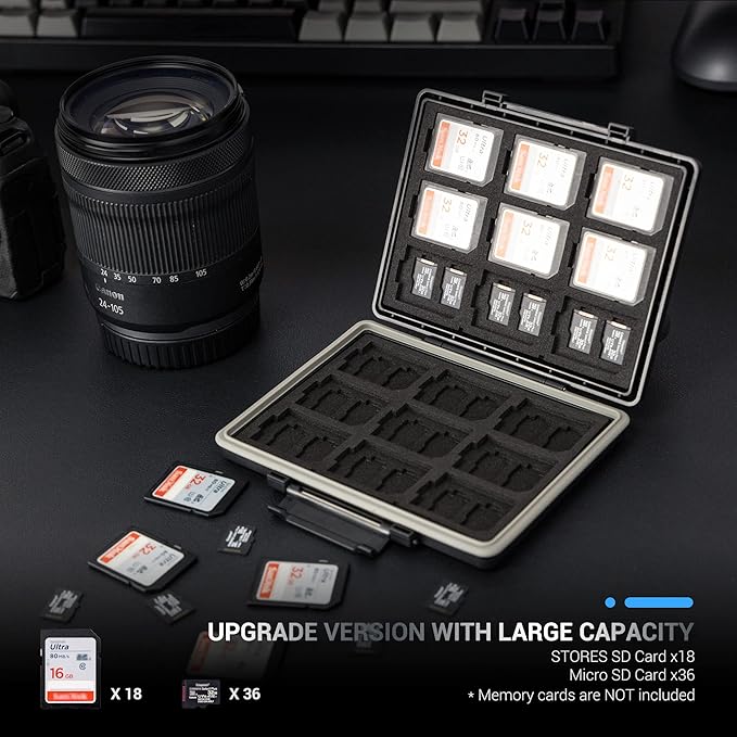 [High Capacity] 54 Slots Memory Card Case for 36 Micro SD and 18 SD Cards with Labels,Water-Resistant Anti-Shock Anti-Dust,Micro SD/SDHC/SDXC TF Card and SD/SDHC/SDXC Holder Organizer Storage
