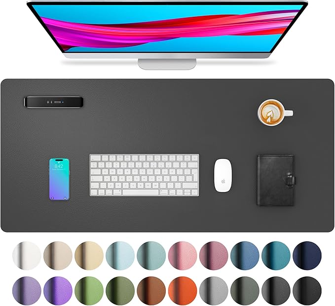 Leather Desk Pad Protector,Mouse Pad,Office Desk Mat, Non-Slip PU Leather Desk Blotter,Laptop Desk Pad,Waterproof Desk Writing Pad for Office and Home (Gray,31.5" x 15.7")
