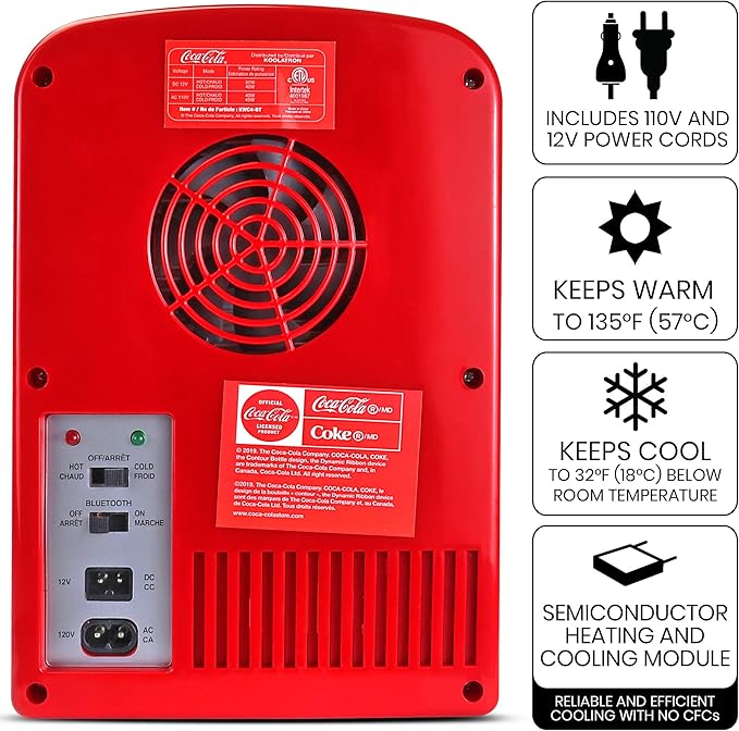 Koolatron Mini Fridge Bluetooth - Portable Small Cooler for Bedroom Office Makeup Compact Beverage Chiller for Drink Soda Wine Use In Car Dorm Patio 6 Can