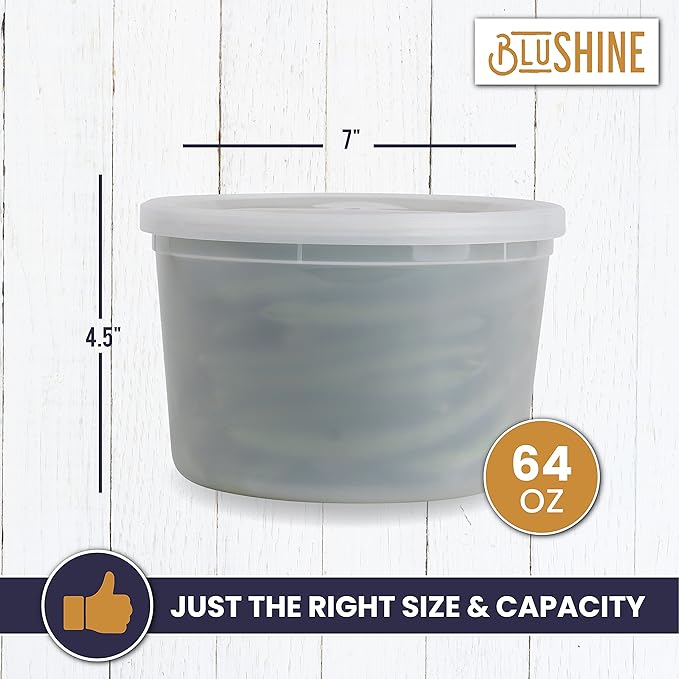 [12 Sets - 64 oz.] Plastic Deli Food Storage Containers with Airtight Leak Proof Lids - Washable And Reusable - Recyclable BPA-Free - Microwave, Fridge, and Freezer Safe