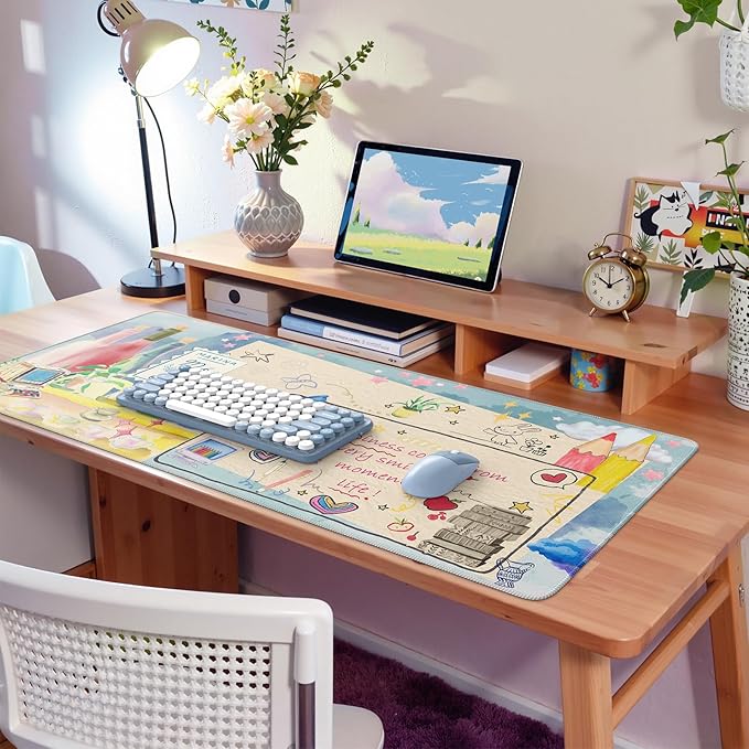 iCasso Desk Cover Mat, Extra Large Mouse Pad, Desk Pad Mat,Office Matt for Desktop Protector, Anti-Slip XXL Big Mousepad with Stitched Edges for Laptop Computer Keyboard(Blue)