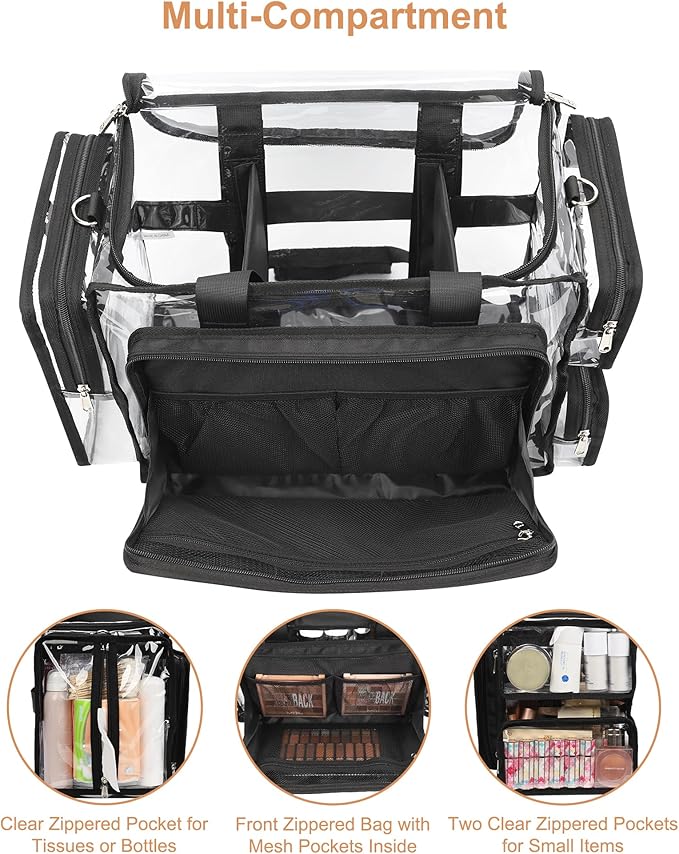 Relavel Professional Makeup Case Backpack and Large Clear Makeup Bag for Makeup Artists, Makeup Kit Set Bag, Durable Water-resistant Material, with Shoulder Strap and Adjustable Dividers