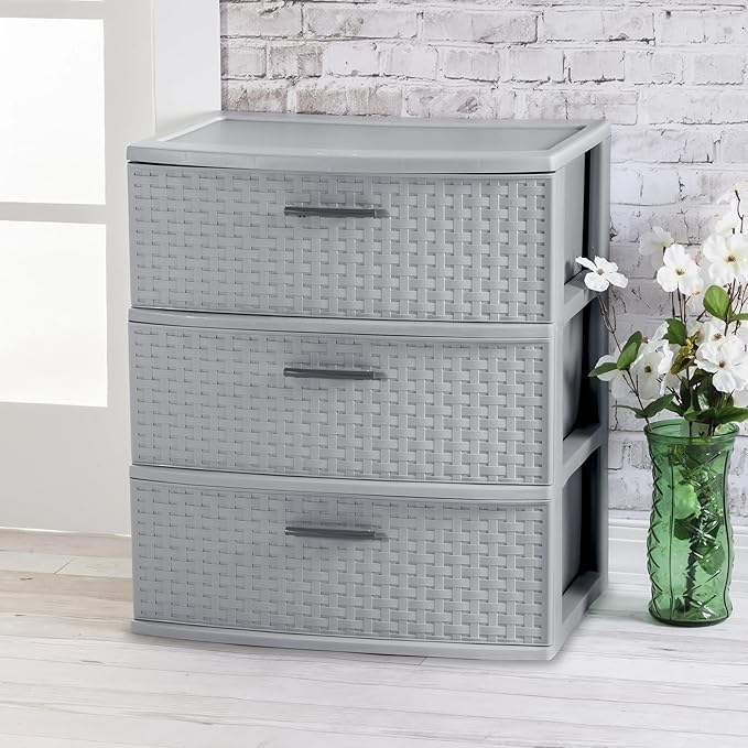 3 Drawer Wide Weave Tower color：Cement