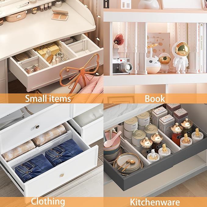 REBECAT 10 Pack Drawer Dividers for Clothes Adjustable Drawer Dividers 4" High Expandable from 11"-17" for Dresser Baby Clothes Bathroom Bedroom Kitchen and Office Storage，White