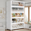 1100QT Extra Large Stackable Storage Bins with Lid, 275Gal Collapsible Closet Organizer Box with Wheels, Folding Plastic Storage Cabinet with Doors for Home Kitchen Office Dorm, 5Pack White