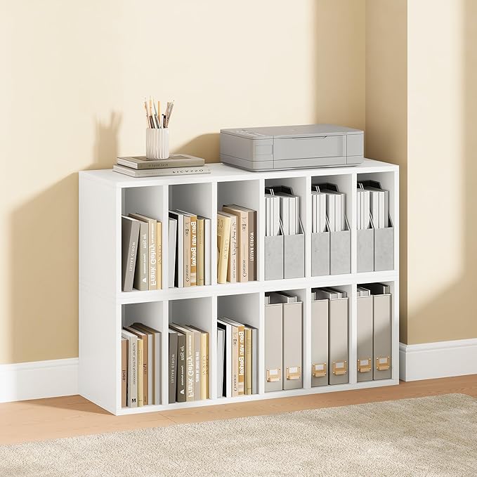 IOTXY DIY Modular Cube Bookcase - CubeXY Customizable Stackable Expandable Basic Shelving Units, 6-Cube Wooden Open Bookshelf with Removable Shelves for Books Organizer, White