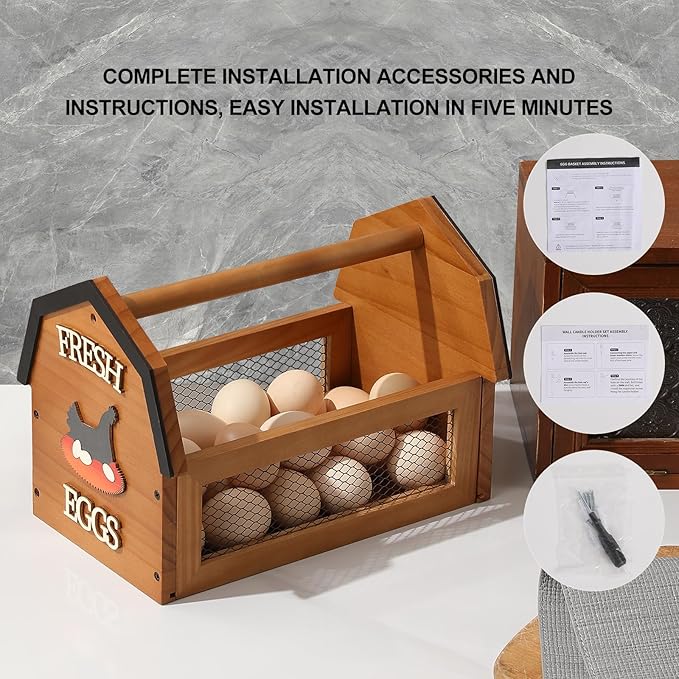 Wood Farmhouse Egg Collecting Basket - Large Countertop Chicken Egg Basket