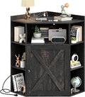 Corner Storage Cabinet, Farmhouse Corner Bookshelf with Storage 6-Cubby Wooden Cabinet with USB Ports and Outlets Industrial Organizer for Small Space, Study, Playroom, Living Room