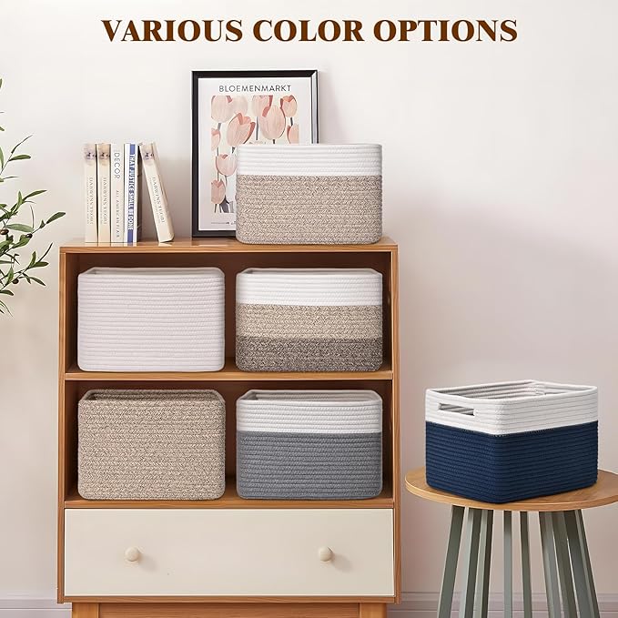 Storage Baskets for Organizing, 4 Pack Storage Baskets for Shelves, Woven Basket for Shelves, Closet Organization, Rectangle Organizer Basket Gifts Empty, 13"Lx8.7"Wx7.9"H Decorative Bins with Handles