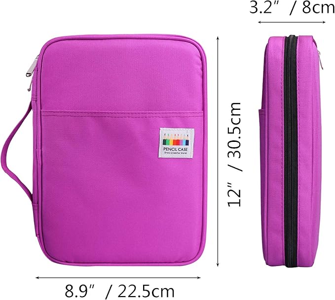 JAKAGO 220 Slots Colored Pencil Case Large Capacity Pen Holder for Artist Painter Zipper Organizer Bag for Marker Highlighter Storage Case for Office Sketch Travel Supplies (Purple)