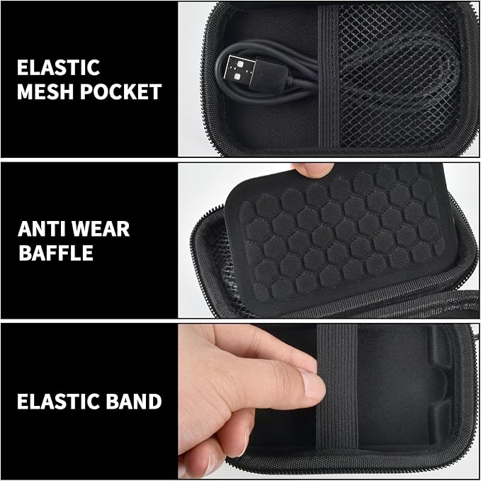 Carrying for Samsung T9/ T7/ T7 Shield Portable SSD 4TB 2TB 1TB, USB External Solid State Hard Drive Storage Travel Carrying Holder Fits for USB Cable (Full-Black)-Box Only