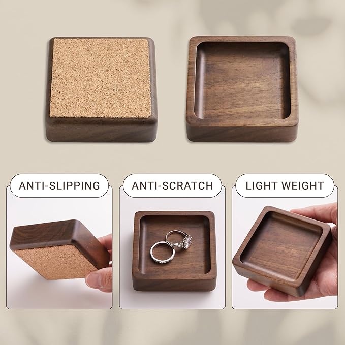 Walnut Wood Ring Holder, Engraved Jewelry Dish and Storage Tray, Unique Gift for Her, Valentine’s Day Gift