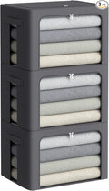 CYhom 3Pack Stackable Clothes Storage Bins - Oxford Frame Storage Box Foldable Clothing Storage Container Organizer Set with Clear Window & Carry Handles Large Capacity (Dark Gray, Large-66L)