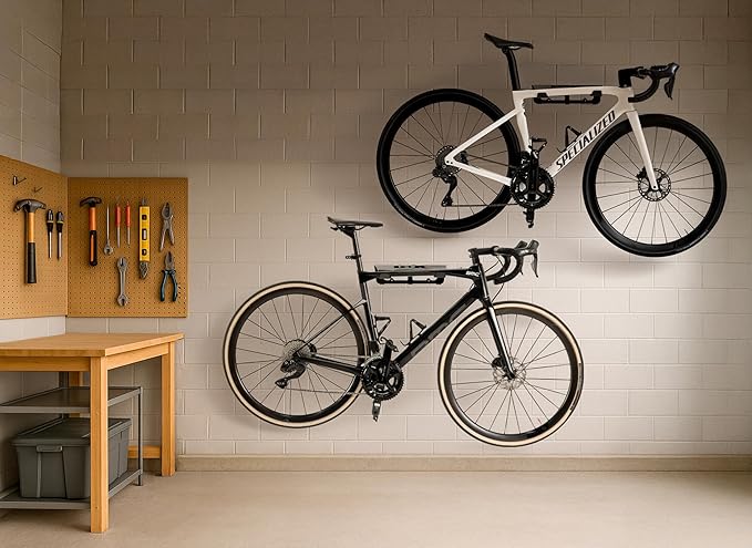 Bike Wall Mount Rack with Gear Hooks – Horizontal Bike Rack shelf- Bicycle Storage Hanger for Garage or Indoor Use - Bike Storage Wall Mount System