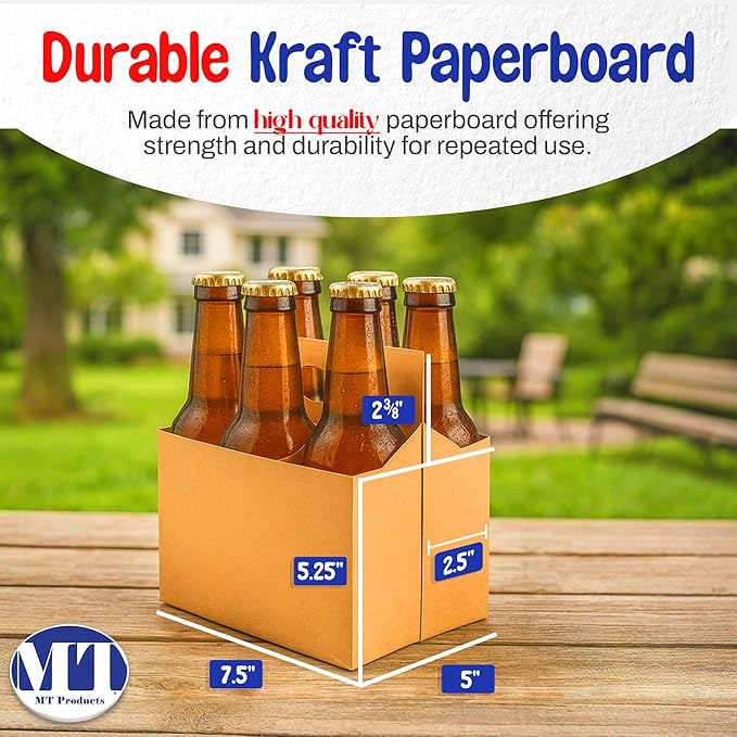 MT Products Brown 6 Pack Bottle Holder 12 oz. - Kraft Cardboard Bottle Carrier (Pack of 160) - Made in the USA