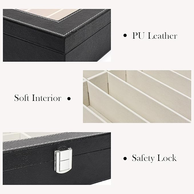 Sunglasses Organizer Case with Adjustable Slots, Eyeglasses Display with Lid, Eyewear Storage Box for Large Glasses