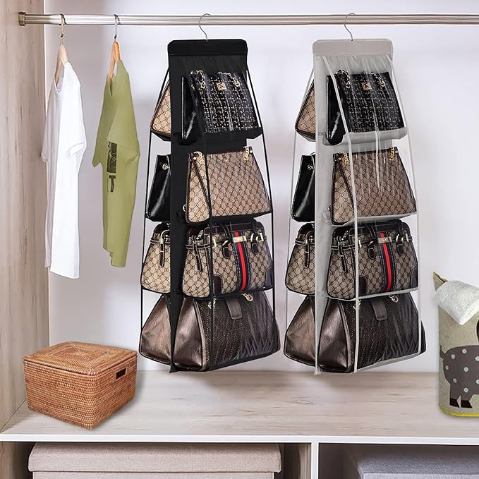 Lirex 8-Pocket Hanging Purse Organizer and 24 Pockets Scarf Organizer Bundle, Legging Storage Organizer for Closet, Grey