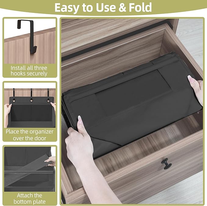 Over Door Organizer with 6 Extra Large Pockets 12 Side Pockets, 2-Pack Sturdy Closet Rack, Hanging Storage Organizer with Clear Window for Shoes, Diapers, Toys, Bedroom, Bathroom, Black