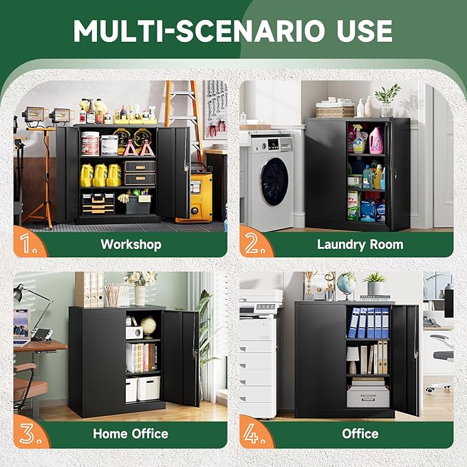 Letaya Metal Storage Cabinets with Lock Door,2 Adjustable Shelves Organizer Steel Storage Cabinets for Home,Office,Warehouse,Garage,Employee Lockers(Black)