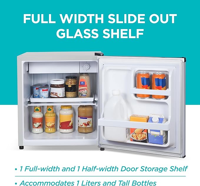 BLACK+DECKER 1.7 Cu. Ft. Compact Refrigerator, ENERGY STAR Certified, Single Door Mini Fridge with Chiller Compartment, Personal Fridge for Home or Dorm Room, R600a Refrigerant, BCRK17V,Stainless Look
