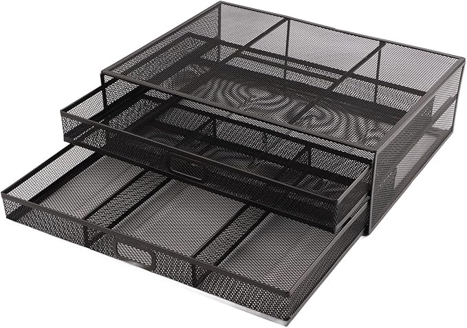 Pilipane Monitor Stand Riser with Drawer Large Storage Space Anti Slip Rubber Pad Metal Mesh Monitor Riser for Office Household