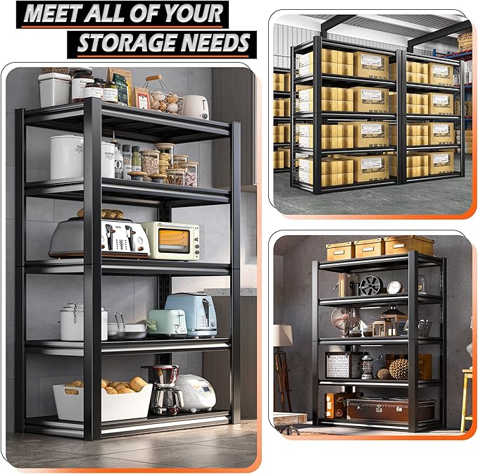 REIBII Garage Shelving Heavy Duty 2500LBS Storage Shelves 40" W Garage Shelves Heavy Duty Shelving Metal Shelves for Warehouse, Basement, Pantry, 40" W x 17.7" D x 72.2" H, 2Pack
