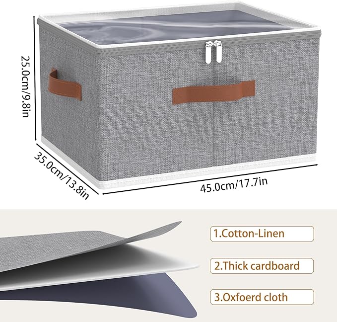 OUTBROS Large Storage Boxes, Foldable Bags with Lid, Wardrobe Organiser with Handle and Zipper, Used for storing clothes, blankets, pillows, 17.7 x 13.8 x 9.8 inch, 2-Pack