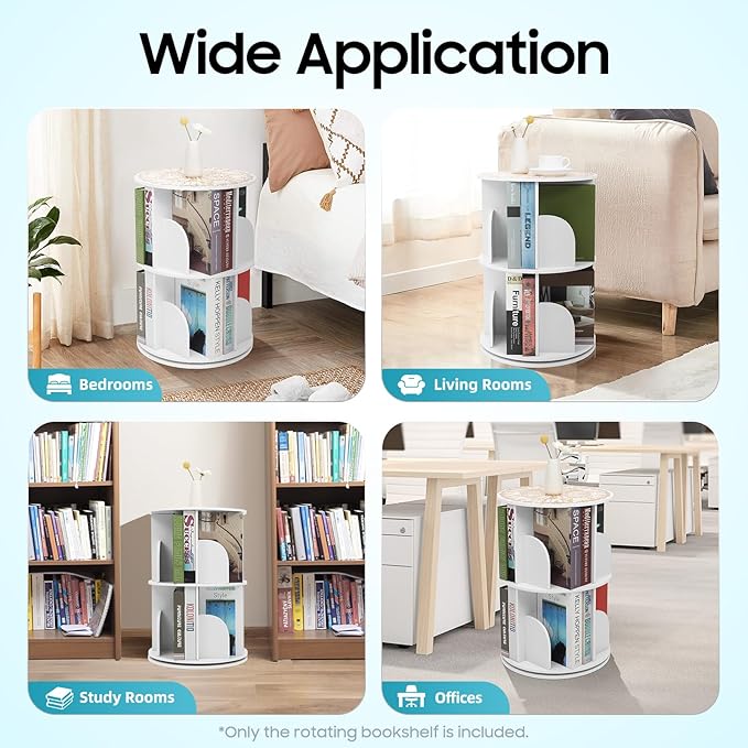 Rotating Bookshelf, 360° Spinning Bookcase with 8 Compartments, Modern White Kids Bookshelf for Small Spaces, Sturdy PVC Storage Organizer for Living Room, Bedroom, Study Room (2)