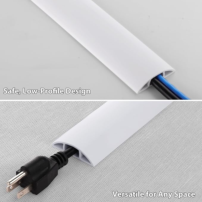 ZhiYo 10ft Cord Covers for Wires on Floor, Cord Hider Floor Hide Extension Cords, Soft PVC Cable Cover Cable Protector, Wire Cavity W0.62in H0.31in, White