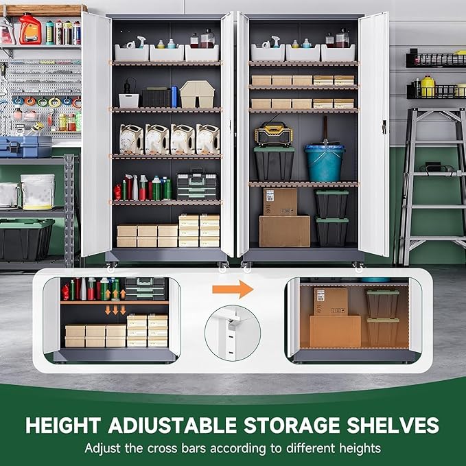 Letaya Metal Garage Storage Cabinets with Lock Door and Adjustable Shelves, Steel Tool Cabinets for Home,Office,Warehouse Organisieren (Grey White, 75" H)