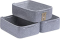 Large Shallow Organizing Baskets 15x11x5.1 Inches - Rope Woven Storage Bins for Bathroom, Shelves, Cube Closet, Mixed Grey 3 Packs