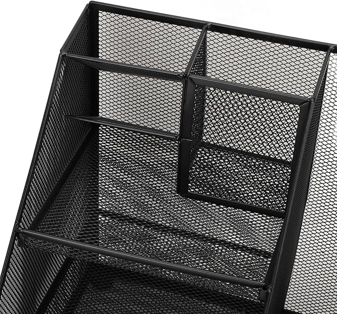 Metal Mesh Desk Organizer, Multifunctional Pen Holder & Office Supplies Organizer with Durable Lightweight Black Iron Design