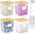 4 Pack Clear Laundry Pod Container, Laundry Room Organization Containers with Wooden Lids & Labels - Large Detergent Powder Storage for Room Organization, Scent Booster Holder