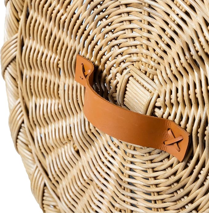 The Basket Lady Round Wicker Laundry Hamper, Large, 19 in Dia x 25 in H, Sandstone