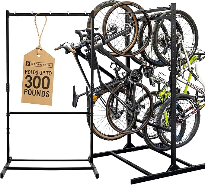 StoreYourBoard Indoor Bike Rack - Freestanding 8 Bike Storage Stand - Heavy-Duty Bike Holder for Garage or Home - Space-Saving Indoor Bike Stands for Road, Mountain, and Hybrid Bicycles - Black
