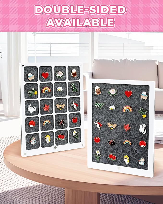 UCEC 20 Grids Clear Acrylic Pin Display Board & 50 PCS Rubber Pin Backs, Pins Organizer Board Enamel Pin Board Display Case, Dust-Free Pin Collection Display, Tabletop & Wall Pin Holder Display
