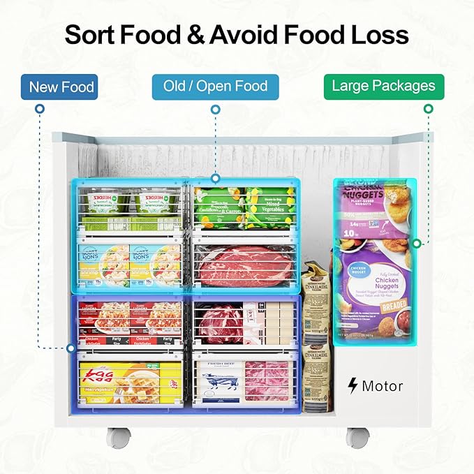 iSPECLE Freezer Organizer Bins - Fit 10 to 20 Cu.FT Deep Freezer, 8 Pack Large Expandable Stackable Chest Freezer Organizer Sort Frozen Food Easy to Get Food from Bottom without Digging, White