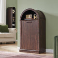 Arch Tilt-Out Trash Can Cabinet, Fluted Kitchen Trash Can 10 Gallon with Open Shelf, Modern Laundry Hamper Cabinet, Hidden Garbage Can with Storage Basket for Living Room, Kitchen Brown