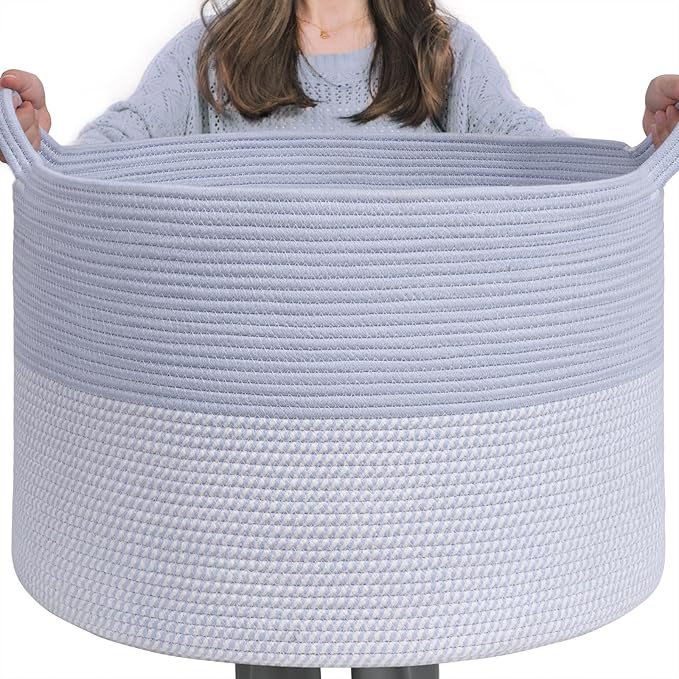 INDRESSME Large Rope Baskets - Organizing Storage, 21.7 x 13.8 Inch, Living Room, Kids, Decorative Nursery, Laundry, Towel, Gift Basket, Blue