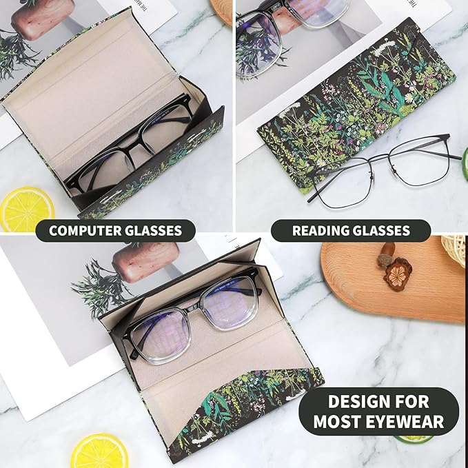 Foldable Glasses Case, Magnetic PU Leahter Sunglasses Case, Cute Hard Shell Folding Eyeglass Cases for Women Kids