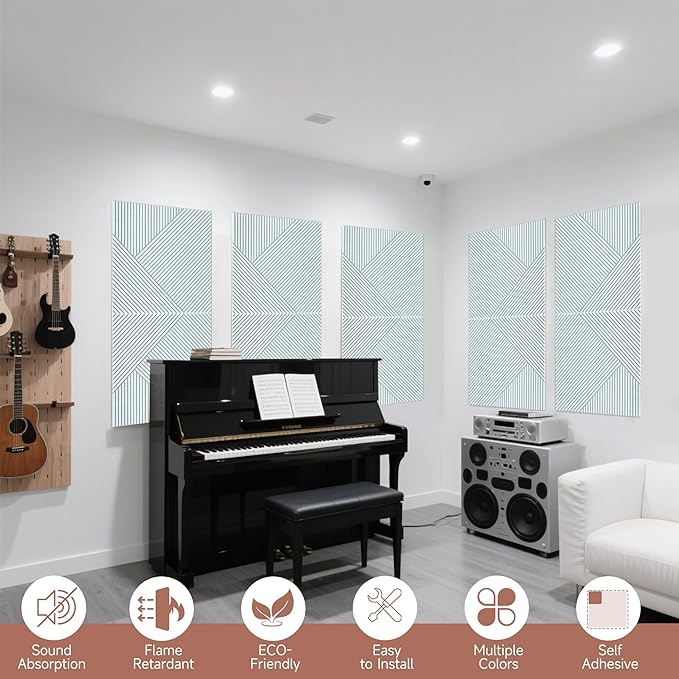 TO-TH Acoustic Wall Panels,6 Pack Total Size 72 x 48 Inches,Self-Adhesive Decorative Acoustic Panels for Wall and ceiling,White