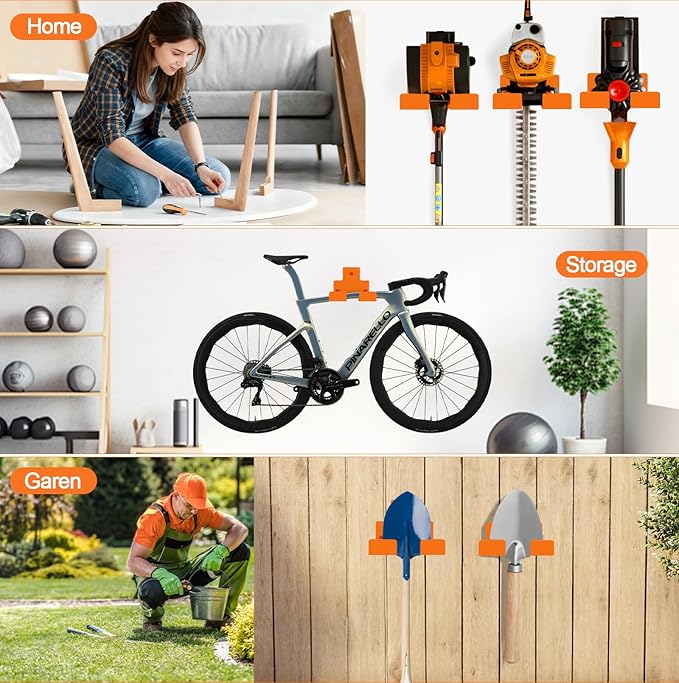 Heavy Duty Garage Organizer Weed Eater Hanger, Trimmer Rack Weed Wackers Holder, Garden Power Tool Hanger Wall Mounted for Grass Trimmer, Hedge Trimmer, Garden Tools, 2 Pack