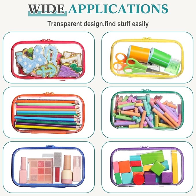 Sanwuta 6 Pcs Clear Hard Zipper Case Hard Plastic Zipper Pouches Transparent Makeup Bag Pencil Pouches for Travel Snacks Christmas Trinket Storage Organizer Box