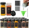 Spice Jars with Label，4oz Glass Spice Bottles With Shaker Lids，Seasoning Containers with Funnel, Chalk Pen for Cabinet，Drawer，Rack (Black, 24)