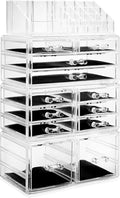 Casafield Acrylic Cosmetic Makeup Organizer & Jewelry Storage Display Case - Large 16 Slot, 2 Box & 10 Drawer Set - Clear