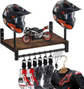 Motorcycle Helmet Rack Wall Mount, Helmet Holder with 6 Glove Chips& Hooks - Rustic Bike Helmets Storage Organizer, Universal Wall Mount for Helmets, Gear, Clothes, Motorcycle Accessories
