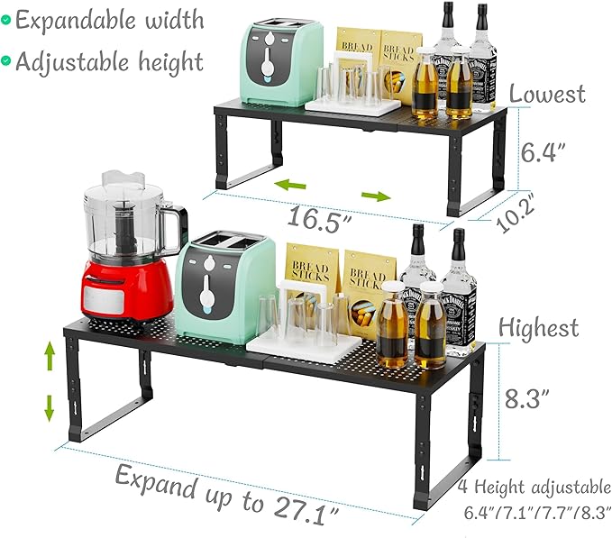 Adjustable Expanable Stackable Spice Rack Shelf Pantry Storage Organizer for Kitchen Cabinet,Countertop,Bathroom and More.Space is no Longer Limited(3Packs/Black/Large)