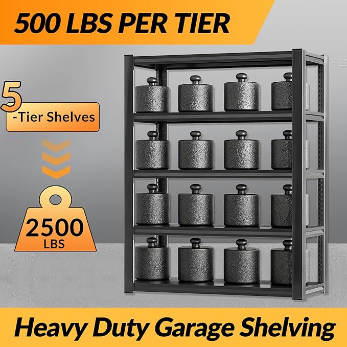 BESFUR 71" H Wider Garage Shelving, 3000LBS 5-Tier Storage Shelves, Heavy Duty Metal Shelving Unit and Large Adjustable Storage Rack, for Warehouse Shop Garage Pantry Industrial, 19.7"*47.3"*71"